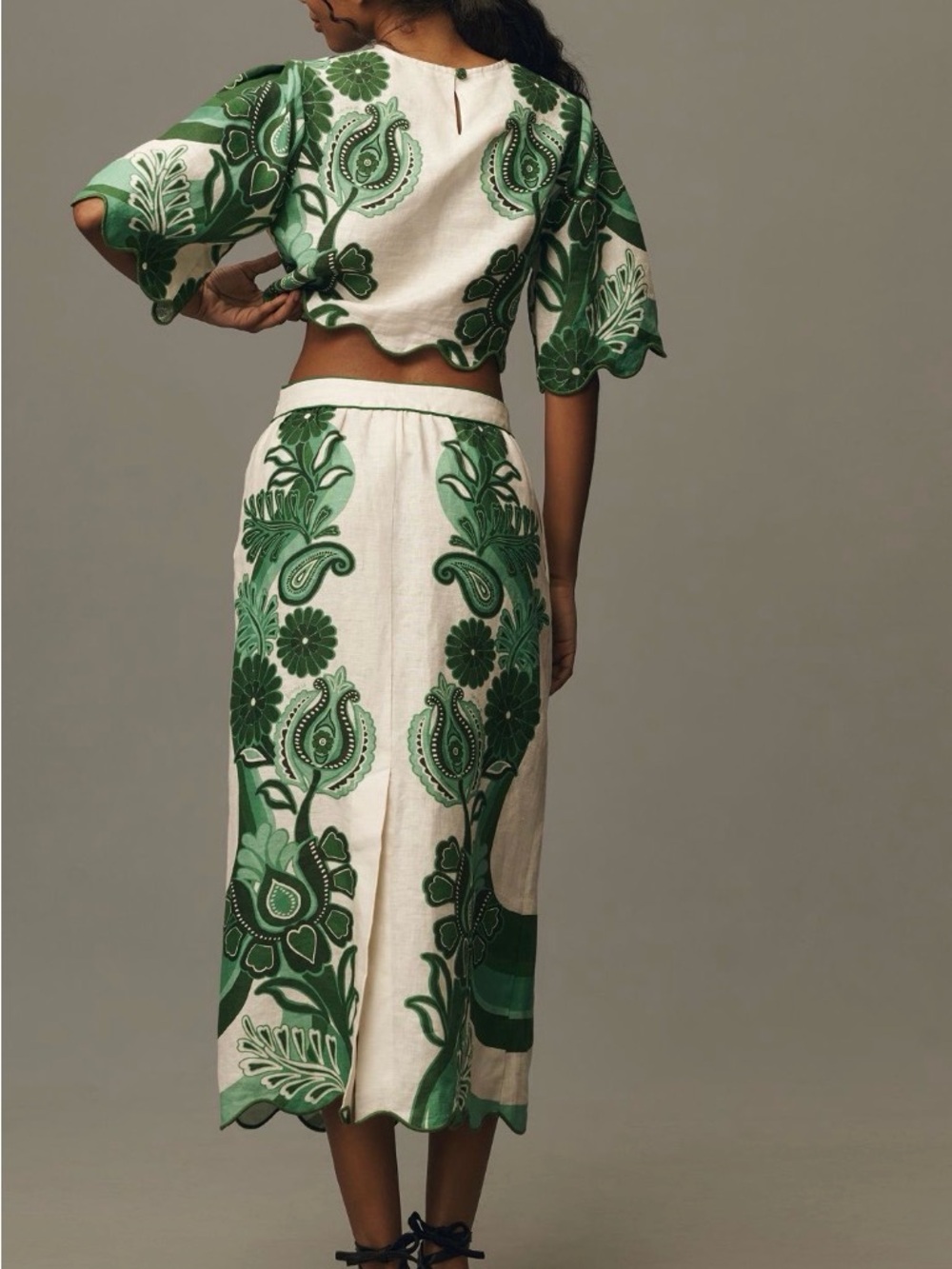 FARM Rio Green Color Festival Linen Midi Skirt - Picture 6 of 12